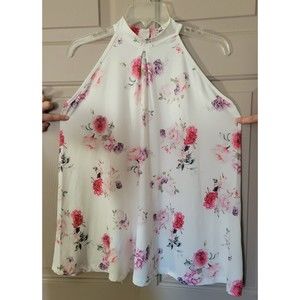 NWT Milan Kiss Ecru Floral Yoke Top Blouse Size L
